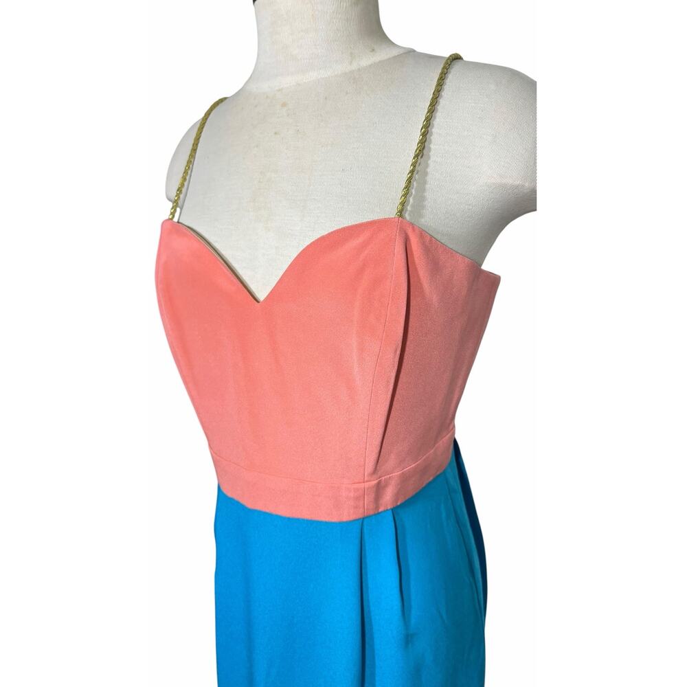 Naven Color Block Chain Strap Mini Dress Coral Teal Size L